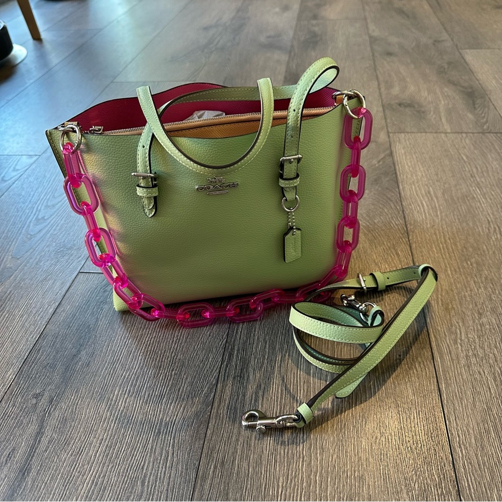 Coach Mollie 25 Tote in Silver/Pale Pistachio Pink Lining